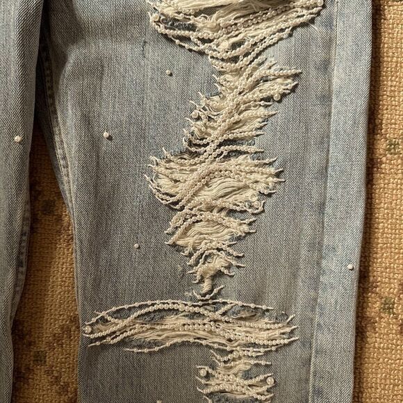 Jonathan Simkhai Embellished Pearl / Beaded distressed jeans NWOT 25 - Picture 3 of 12
